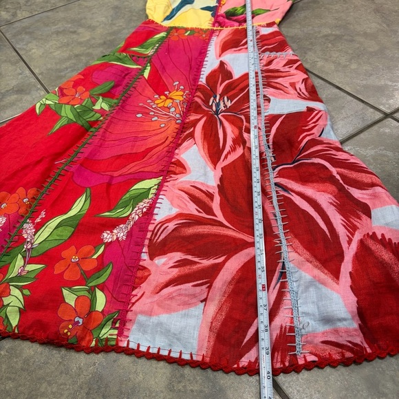 Farm Rio Mixed Garden Dress Floral Patch Linen Midi Sz XS Boho Beachy Wedding - Picture 14 of 14